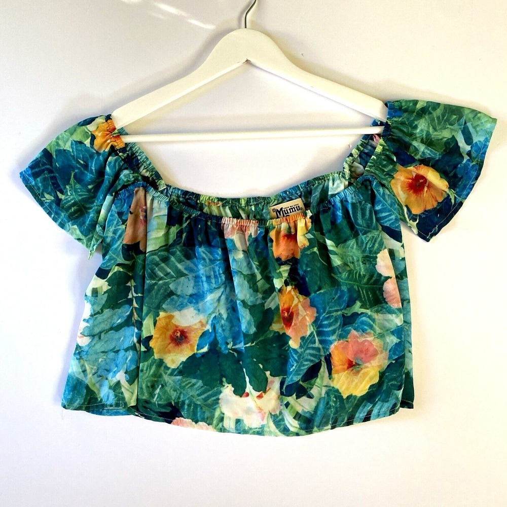 Show Me Your Mumu Womens Tropical Hibiscus Off‎ Shoulder Crop Top Open Back Sz S